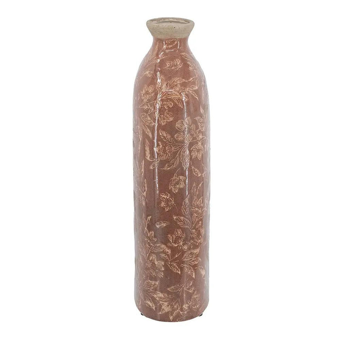 Ceramic Red Floral Motif Vase Large 7" x 14.5"