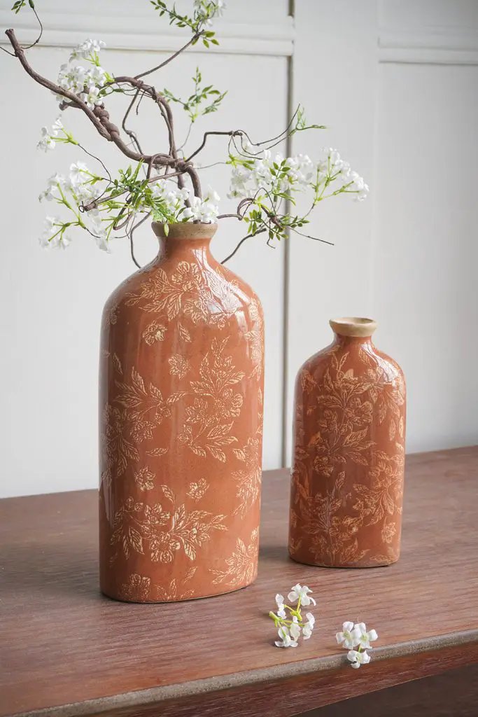 Ceramic Red Floral Motif Vase Large 7" x 14.5"