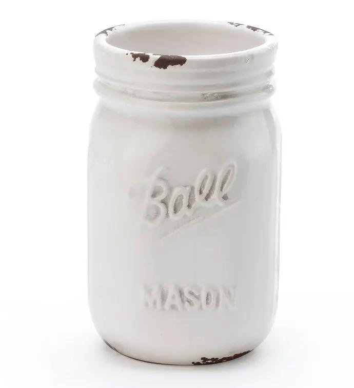 Napco Ceramic White Mason Jar Small 5"H - Decorative Jars Merchandise