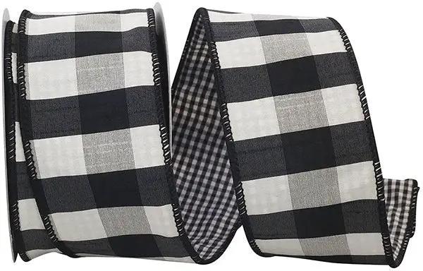Reliant Check 2-Sided Dupione Deluxe Wired Black-White 2.5" x 10yd - Ribbons & Trim Ribbon
