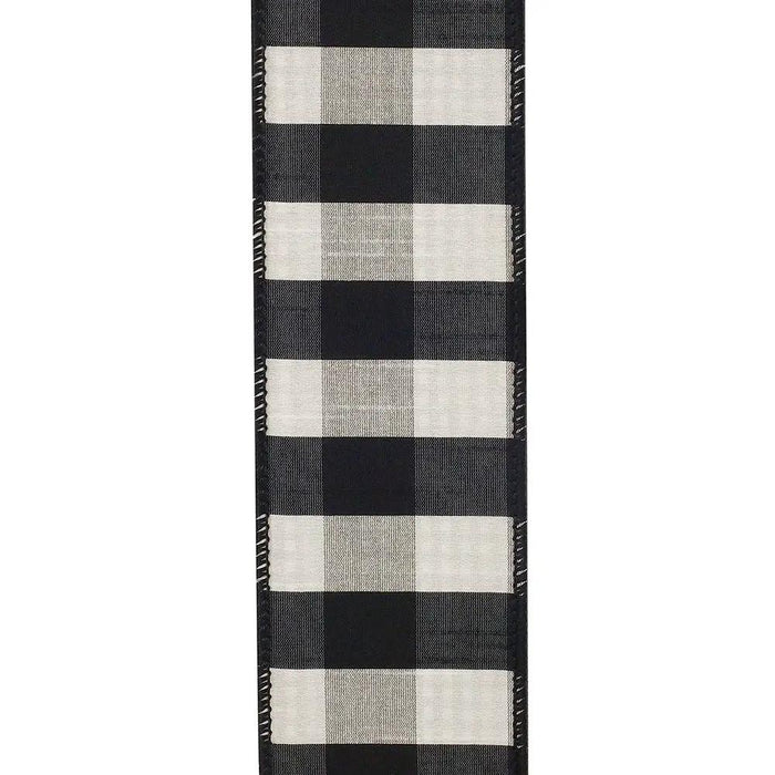 Reliant Check 2-Sided Dupione Deluxe Wired Black-White 2.5" x 10yd - Ribbons & Trim Ribbon
