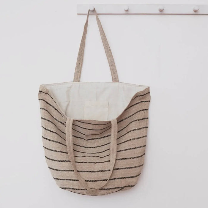 Chloe Natural Black Stripe Jute Lined Bag