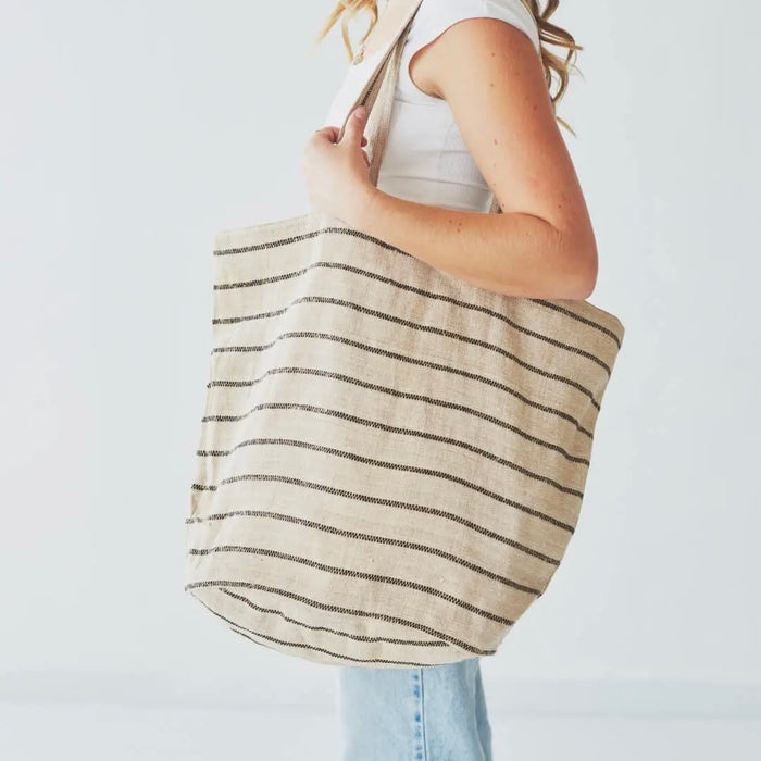 Chloe Natural Black Stripe Jute Lined Bag