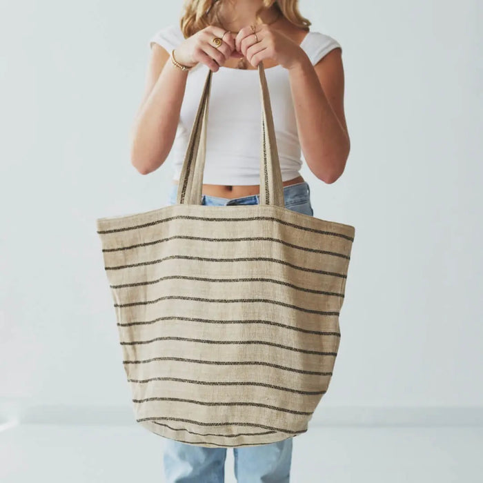 Chloe Natural Black Stripe Jute Lined Bag
