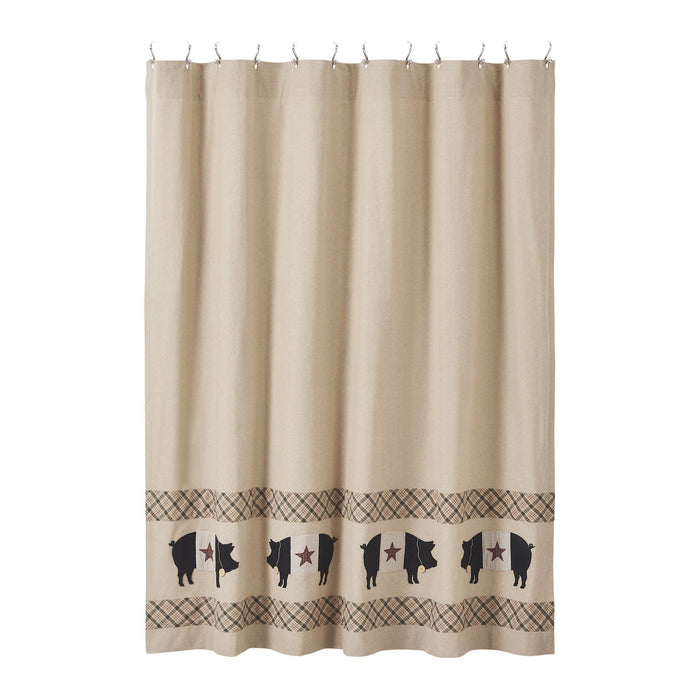 Cider Mill Primitive Pig Lined Shower Curtain - Primitive Star Quilt Shop