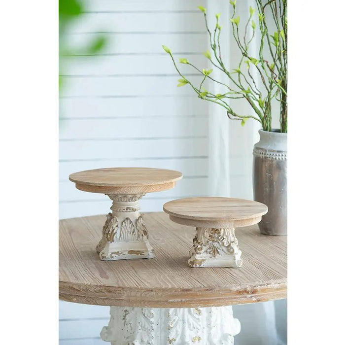 A&B Cream-Brown Wooden Table Top Riser 10.5" x 7.5" - Decorative Trays Merchandise