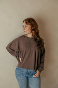 Dark Brown Mineral Wash Waffle Open Back Top