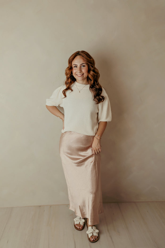 Dark Taupe Satin Midi Skirt
