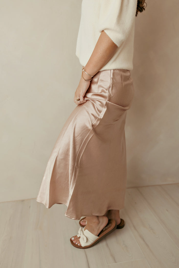 Dark Taupe Satin Midi Skirt