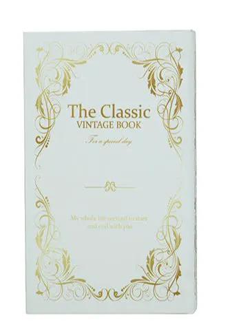 Decorative Book Box with White and Gold Floral Motifs and Text Small 5" x 8.3"