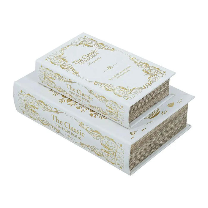 Decorative Book Box with White and Gold Floral Motifs and Text Small 5" x 8.3"