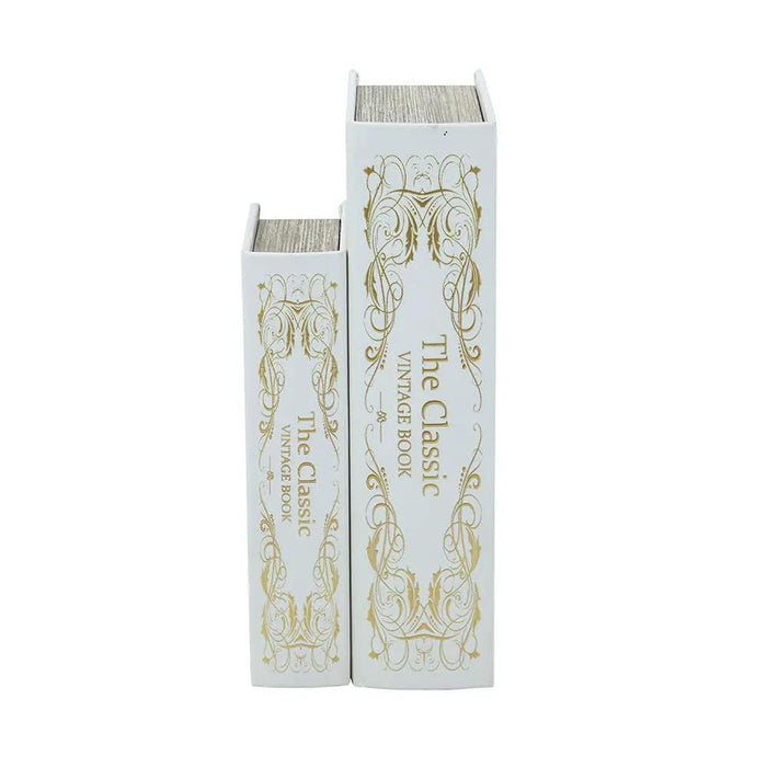 Decorative Book Box with White and Gold Floral Motifs and Text Small 5" x 8.3"