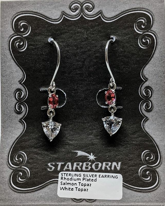 Earrings, SS Salmon Topaz w-Wh