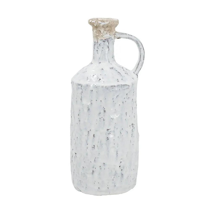 A&B Earthy White Terracotta Vase with Handle 5" x 11" - Vases Merchandise