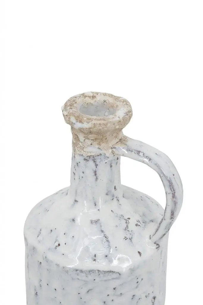 A&B Earthy White Terracotta Vase with Handle 5" x 11" - Vases Merchandise