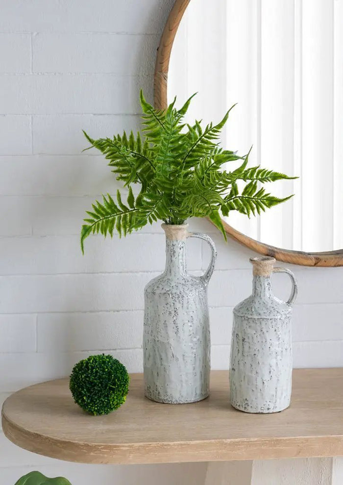 A&B Earthy White Terracotta Vase with Handle 5" x 11" - Vases Merchandise