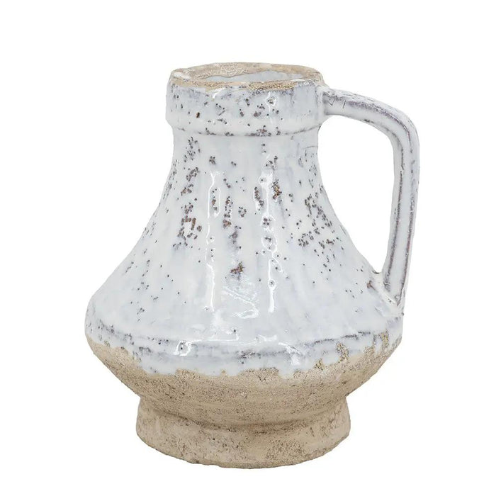 A&B Earthy White Terracotta Vase with Handle 5.5"D x 6" - Vases Merchandise