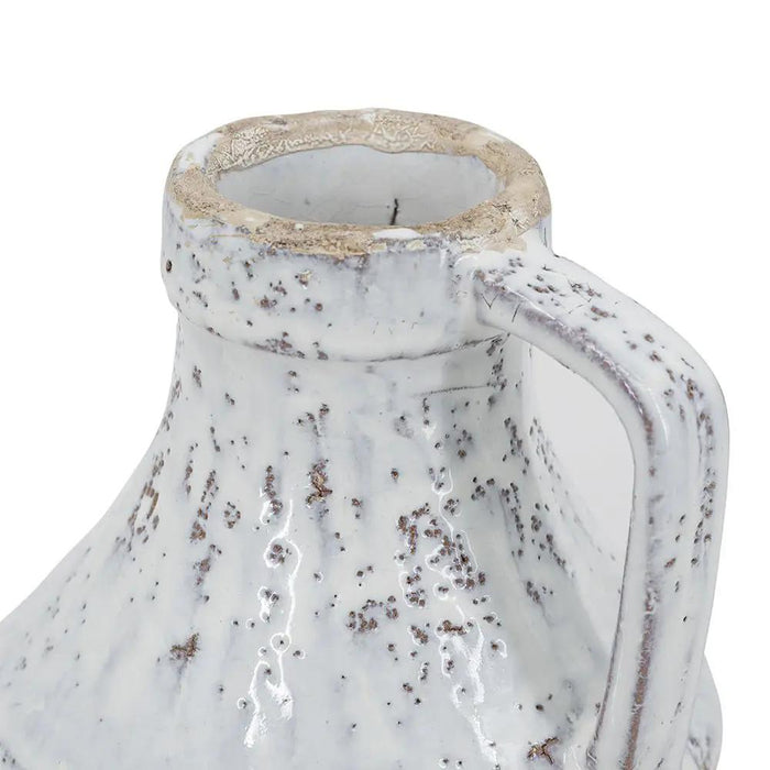 A&B Earthy White Terracotta Vase with Handle 5.5"D x 6" - Vases Merchandise