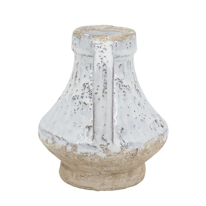 A&B Earthy White Terracotta Vase with Handle 5.5"D x 6" - Vases Merchandise