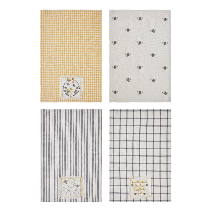Embroidered Bee Tea Towel - Set of 4 - Primitive Star Quilt Shop
