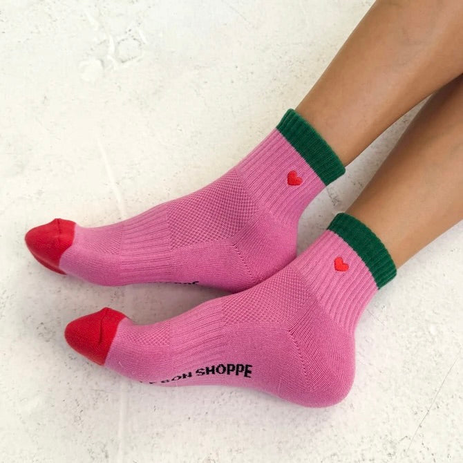 Embroidered Rose Green + Heart Colorblock Girlfriend Socks