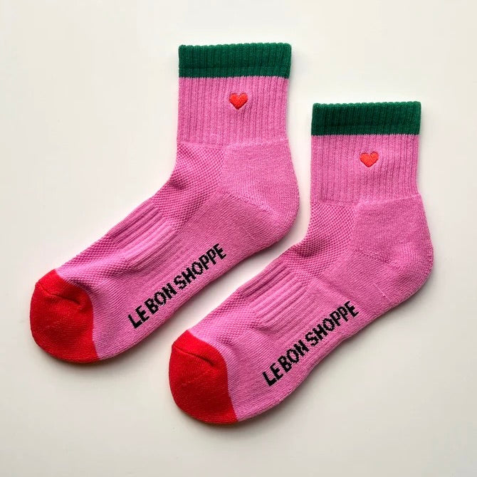 Embroidered Rose Green + Heart Colorblock Girlfriend Socks