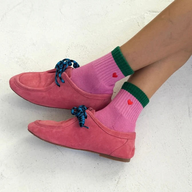 Embroidered Rose Green + Heart Colorblock Girlfriend Socks