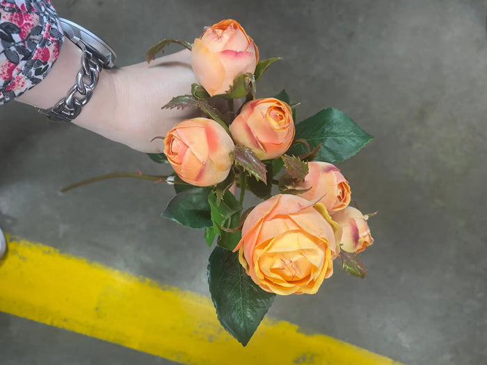 AmBest English Rose Buds Spray Light Orange 22" - Artificial Flowering Plants Silk