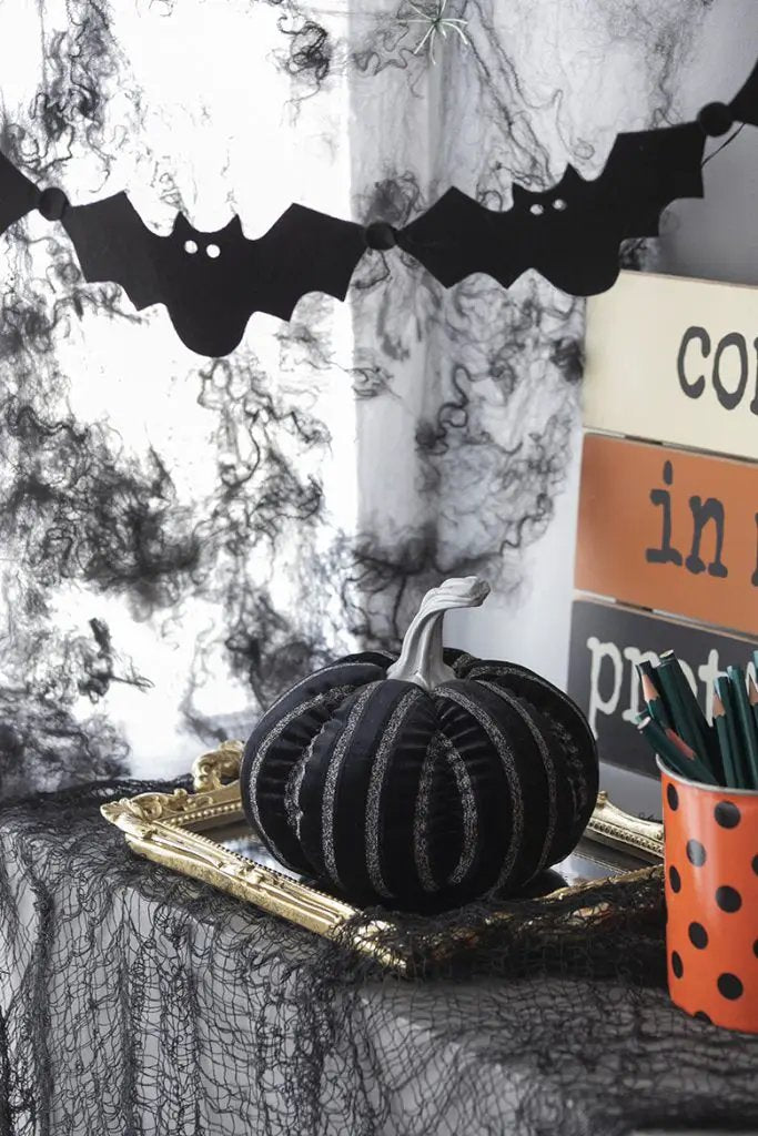 A&B Fabric Black Striped Pumpkin 7" x 7" - Uncategorized Merchandise