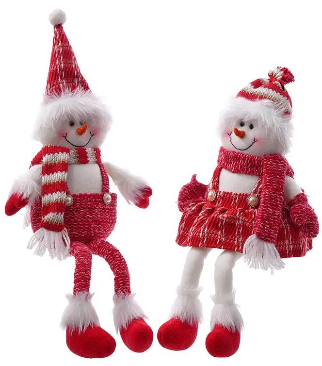 Fabric red/white shelf sitter snowman set of 2, 23in tall, by Special T