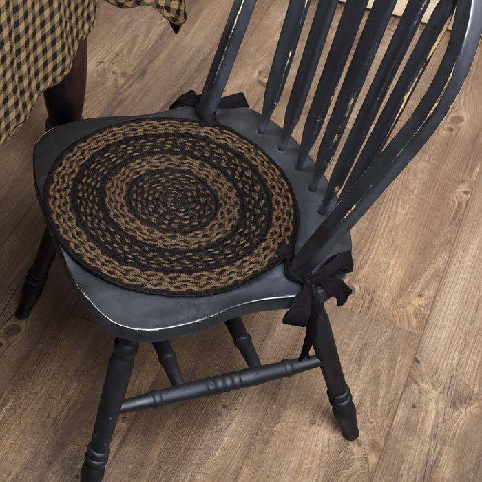 Farmhouse Black and Tan Braided Chair Pad 15" - Set of 6 - Primitive Star Quilt Shop