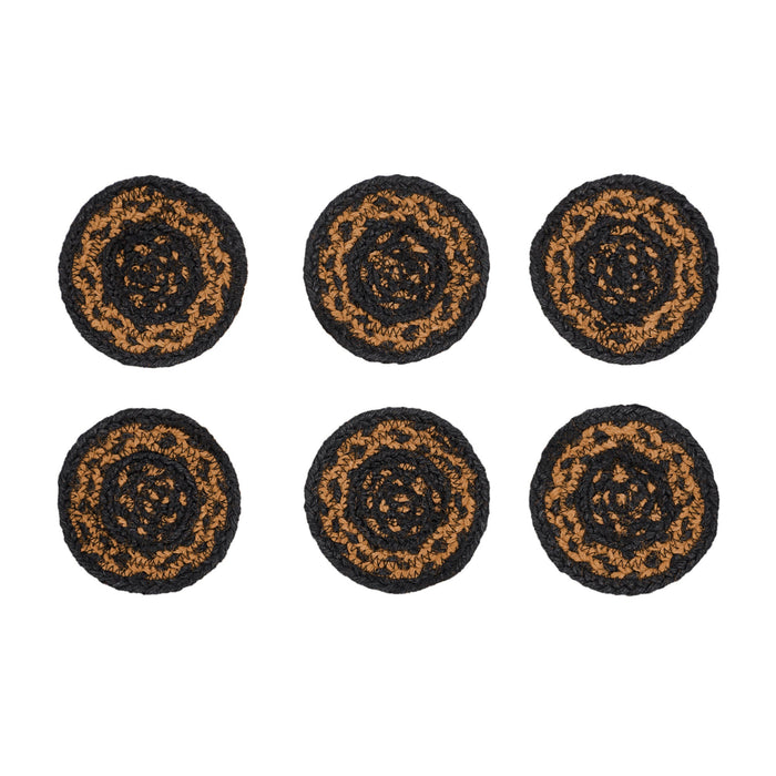 Farmhouse Black and Tan Braided Coaster 4" - Set of 6 - Primitive Star Quilt Shop