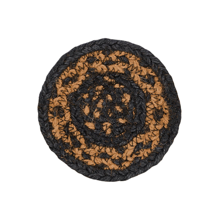 Farmhouse Black and Tan Braided Coaster 4" - Set of 6 - Primitive Star Quilt Shop