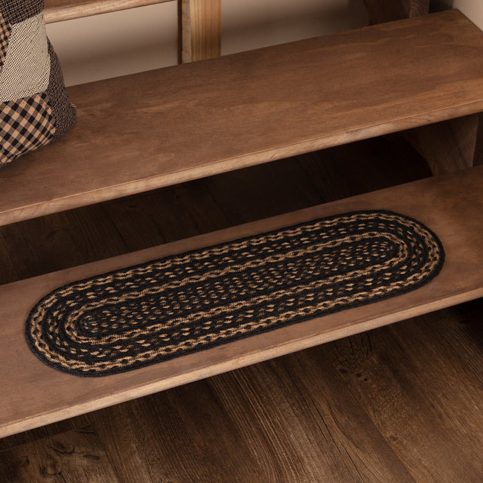Farmhouse Star Oval Braided Stair Tread Latex Backed 8.5x27" - Primitive Star Quilt Shop