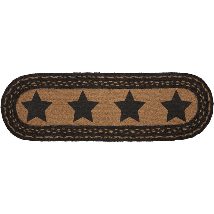 Farmhouse Star Stencil Star Oval Braided Stair Tread Latex Backed 8.5x27" - Primitive Star Quilt Shop