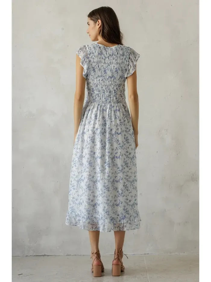 Floral Smocked Ruffle Midi Dress