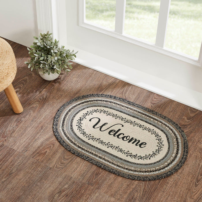 Floral Vine "Welcome" Oval Braided Rug 20x30" - Primitive Star Quilt Shop