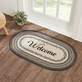 Floral Vine "Welcome" Oval Braided Rug 27x48" - with Pad - Primitive Star Quilt Shop