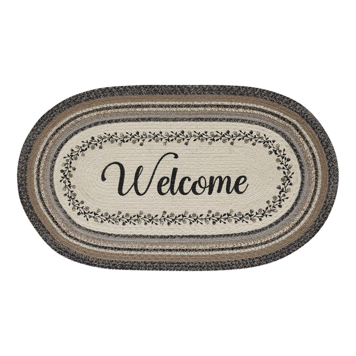 Floral Vine "Welcome" Oval Braided Rug 27x48" - with Pad - Primitive Star Quilt Shop