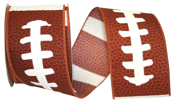 Reliant Football Pigskin Wired Edge Ribbon Brown, 2.5"W x 10yd - Uncategorized Ribbon