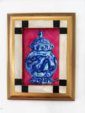 Framed Original Blue and White Chinoiserie Dragon Jar Painting on Canvas