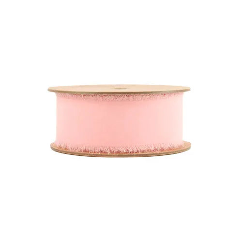 La Ribbons Frayed Edge Chiffon Ribbon Pink 1.5"W x 10yd - Velvet Ribbons Ribbon