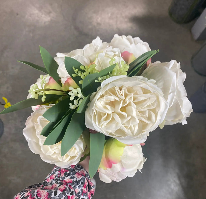 AmBest Fresh Touch Rose/Peony Bundle w/ Eucalyptus Cream 12" - Artificial Flora Silk