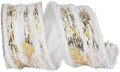 Reliant Furry Snow Cavern Metallic Frizette Wired Edge Ribbon White/Gold 2"W x10yd - Uncategorized Ribbon