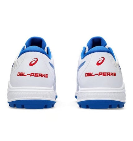 Asics GEL Peake 2 Cricket Shoes White and Tuna Blue