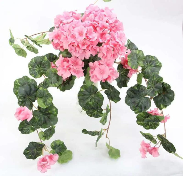 GSC Geranium Hanging Bush Pink x12 - Artificial Flowering Plants Silk