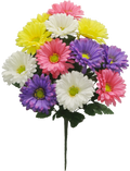 Golden Bell Gerbera Daisy Bush Pink-Purple-Yellow 19" - Artificial Flowering Plants Silk