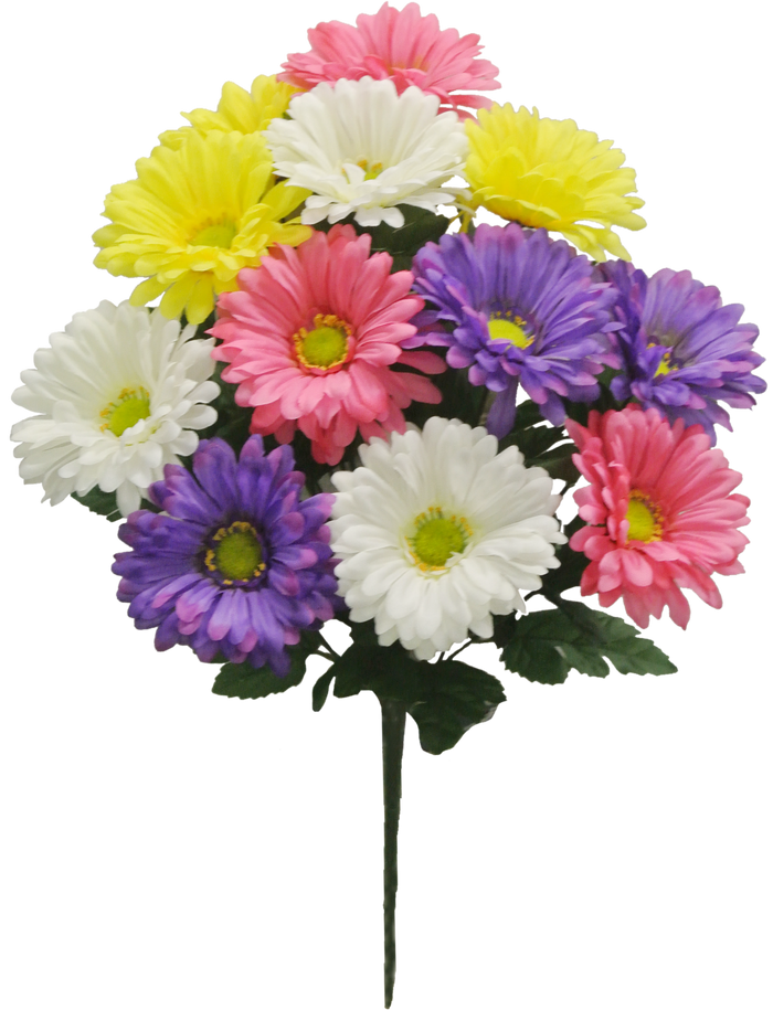 Golden Bell Gerbera Daisy Bush Pink-Purple-Yellow 19" - Artificial Flowering Plants Silk