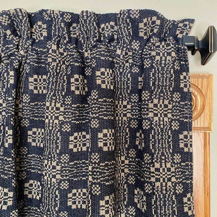 Gettysburg Black and Tan Woven Long Swag Curtain 63" - Primitive Star Quilt Shop