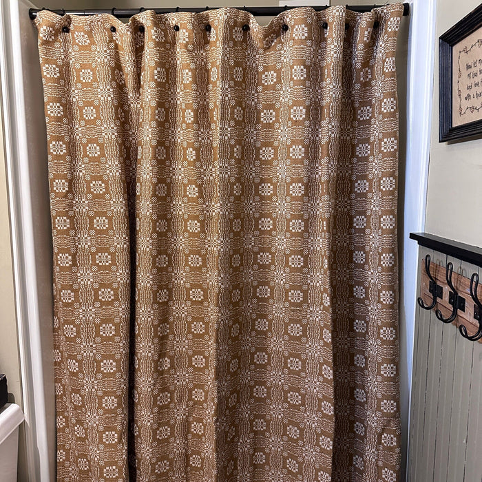 Gettysburg Mustard and Creme Woven Shower Curtain - Primitive Star Quilt Shop
